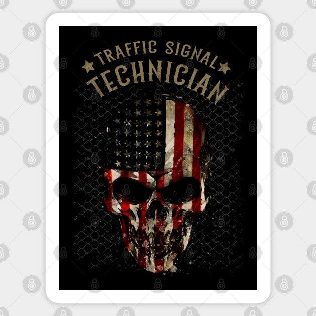 Traffic Signal Technician - Watercolor Skull in American Flag Design Sticker by best-vibes-only